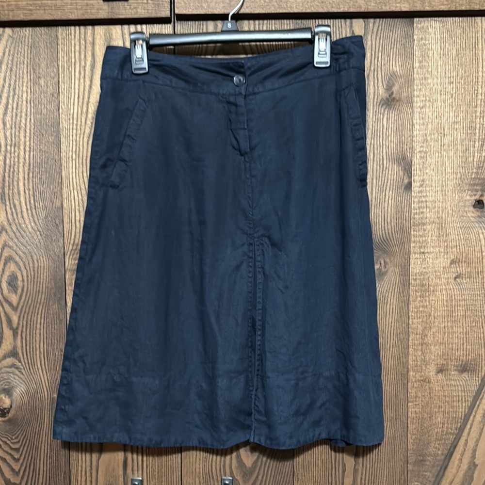 Classic Navy Blue Linen Skirt